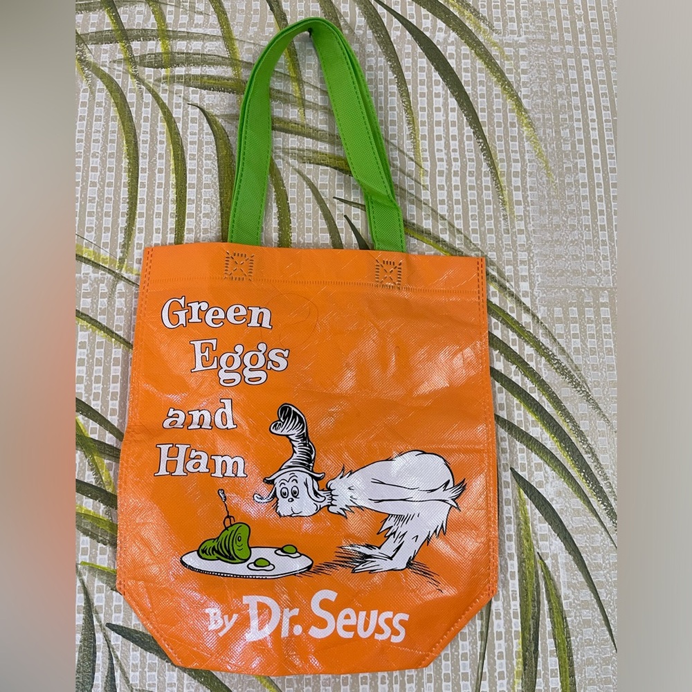 Dr. Seuss Green Eggs and Ham gift bag orange with green handle - Picture 2 of 4